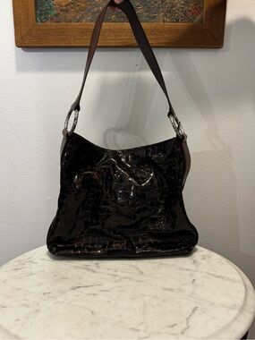 Brighton Patent Leather Croc Brown Shoulder Bag